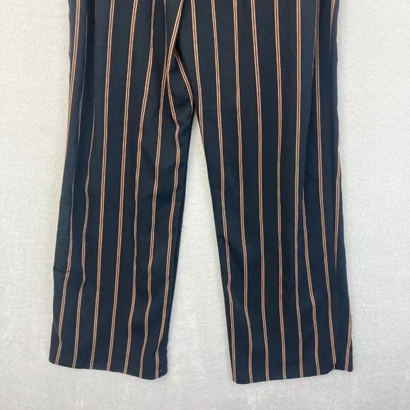 Vince Wide Leg Paperbag Belted Dress Pants Womens 6 Blue Striped Preppy Crepe